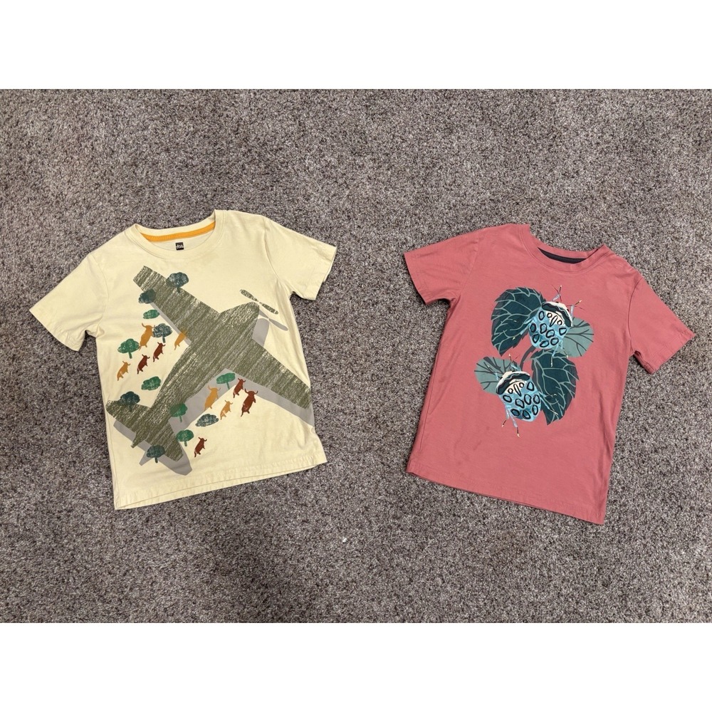 Tea Collection Lot Of Two Short Sleeve Boys Sz 7 T-shirts 100% Cotton